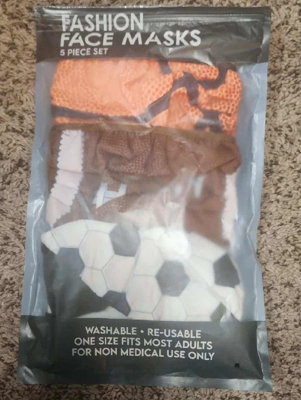 Fashion Face Masks 5-Piece Set - Sports Prints